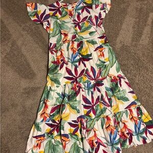Chico's tropical floral maxi tiered dress with flutter sleeves